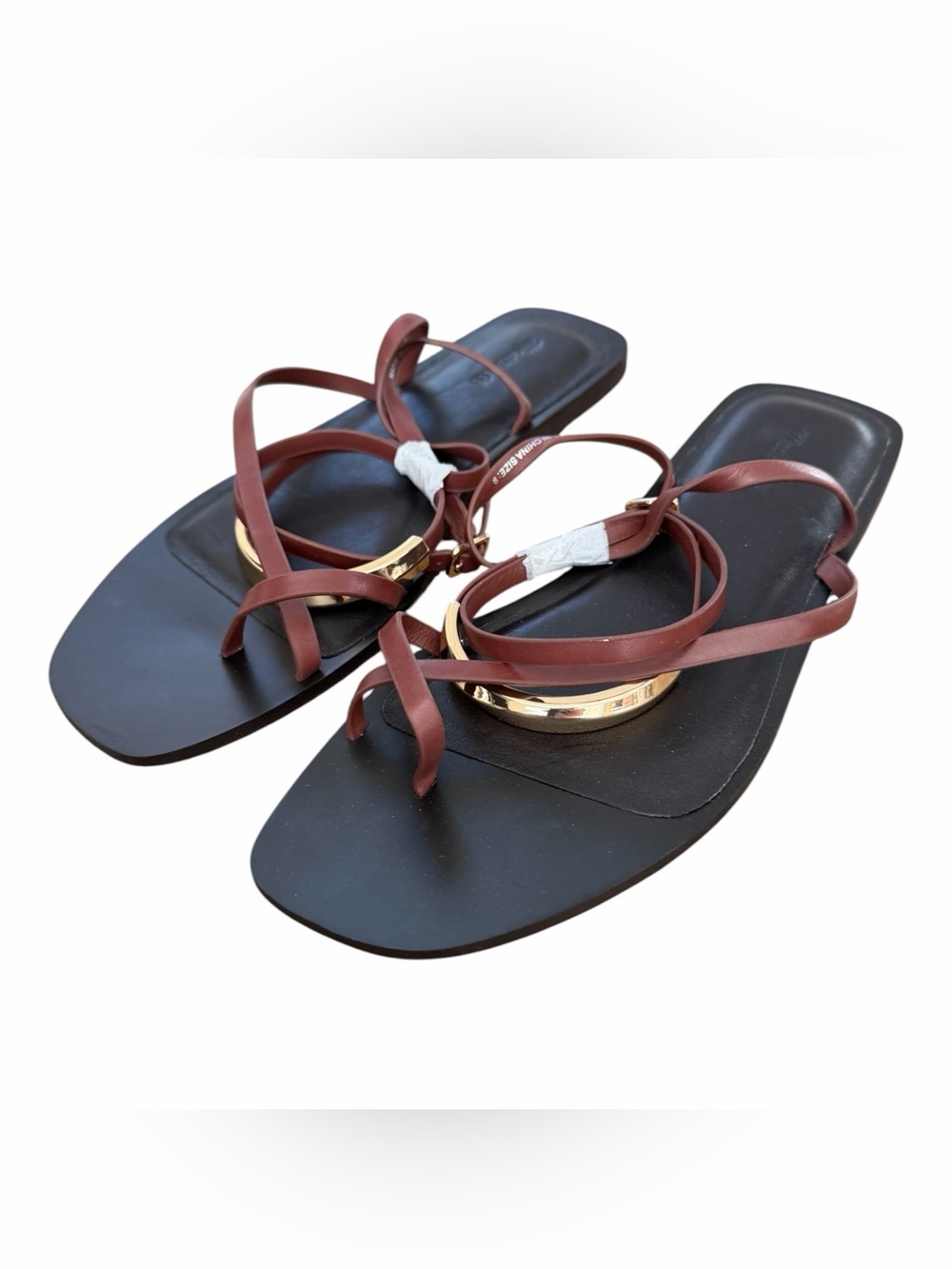 Madewell Burgundy Leather Strappy Sandals with Gold Buckle - Picture 5 of 7